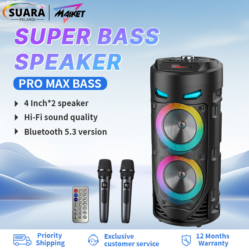 【PRO MAX BASS】MAIKET Speaker Bluetooth Karaoke Besar Super Bass with MIC Polytron Protable 8 Inch Wi