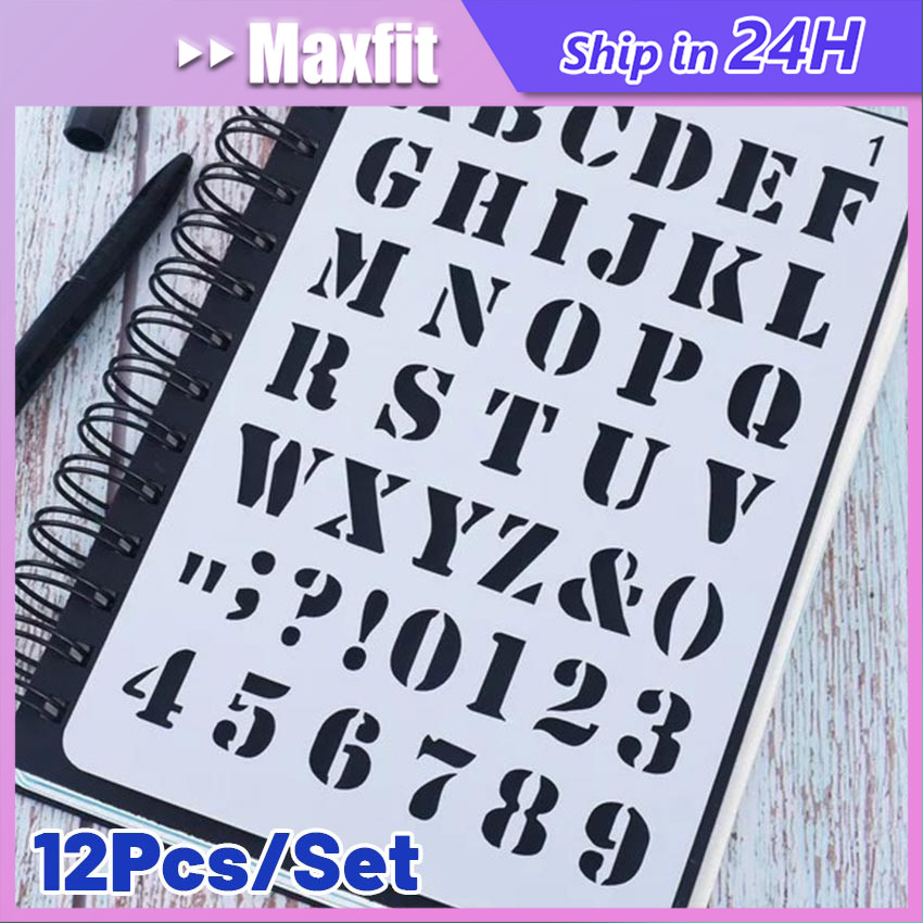 

12Pcs/Set Penggaris Cetakan Huruf & Angka Templates - Penggaris Sablon ABC - Lettering Stencil Set Bahan Plastik Ramah Lingkungan Untuk Diy Handbook / Hollow Drawing