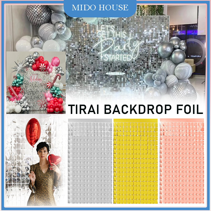 Tirai Rumbai Foil Kotak/Foil Curtain/ Backdrop Acara Pesta Ulang Tahun/Tirai Rumbai Ulang Tahun