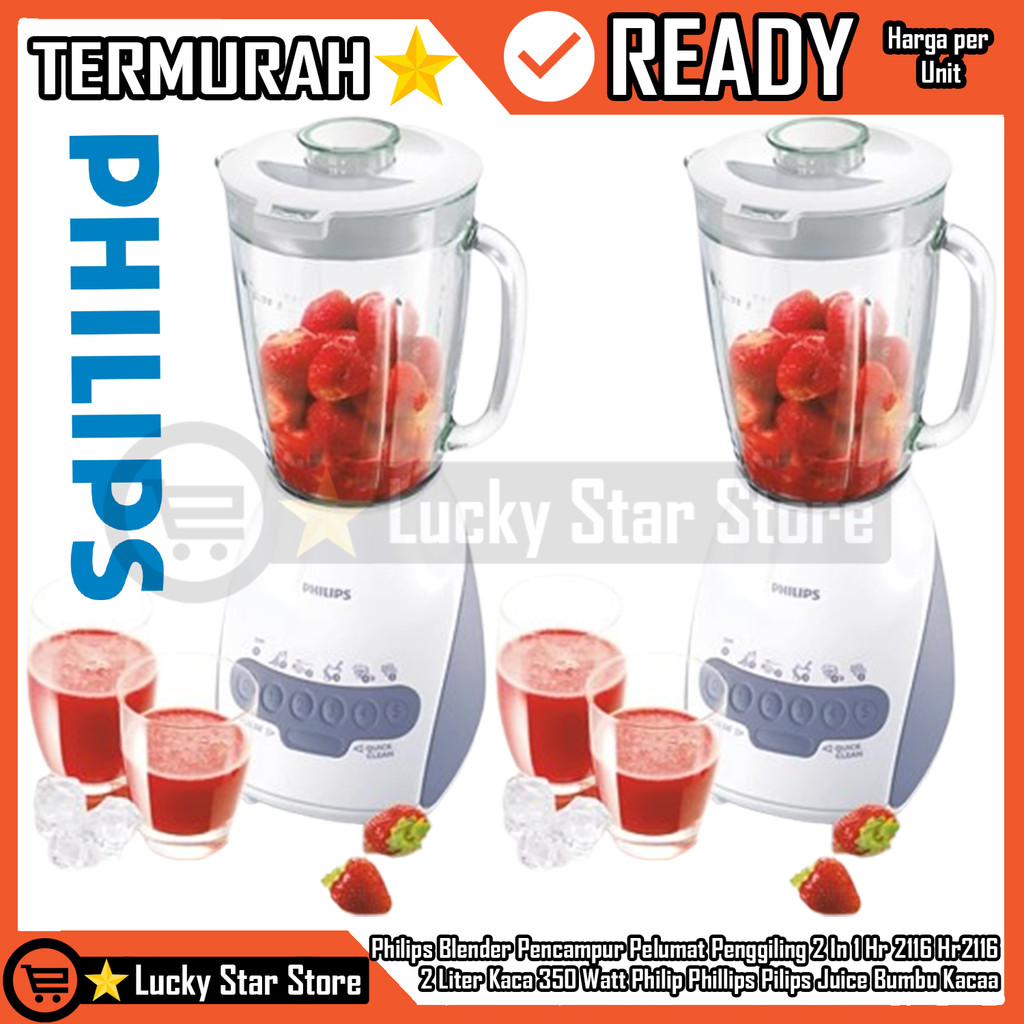 Philips Blender Pencampur Pelumat Penggiling 2 In 1 Hr 2116 Hr2116 2 Liter Kaca 350 Watt Philip Phil
