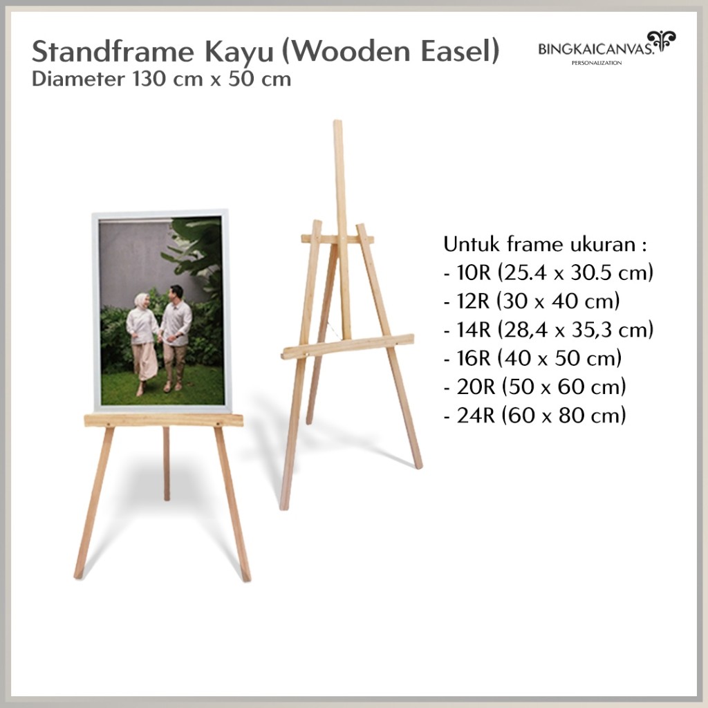 Stand frame foto prewedding besar / stand bingkai kayu / stand lukisan / stand kanvas lukis