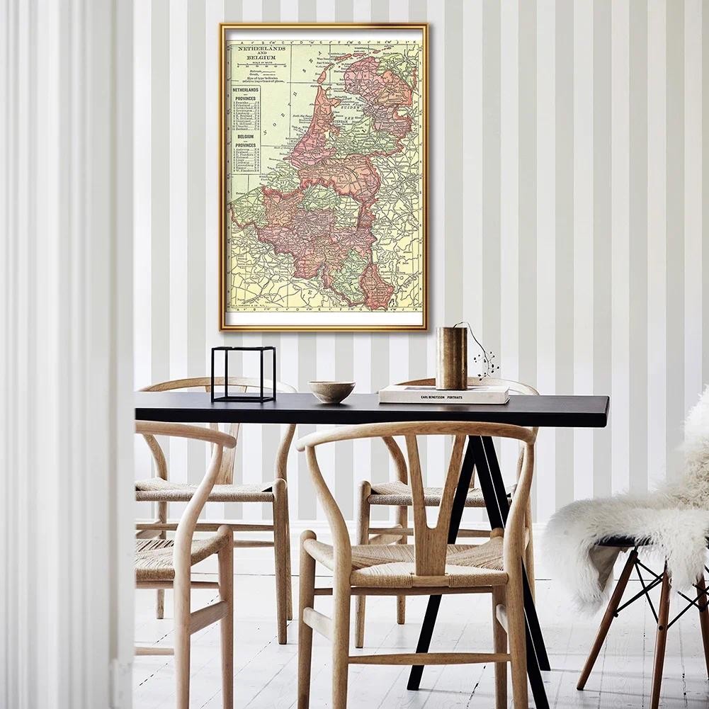 

42*59cm The 1914 Belgium and Netherlands Map Vintage Wall Art Poster Spray Canvas Painting Education School Supplies Home Decor