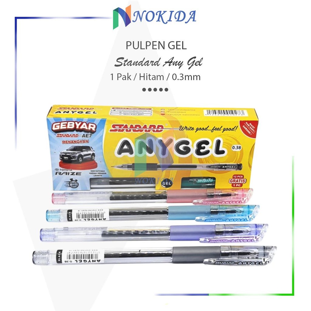 

Nokida Pulpen Jel Anygel Standard 1 Pack / Bollpoint Gel Warna Hitam / Bolpen Jel Bollpoint Any Gel 1 Pack