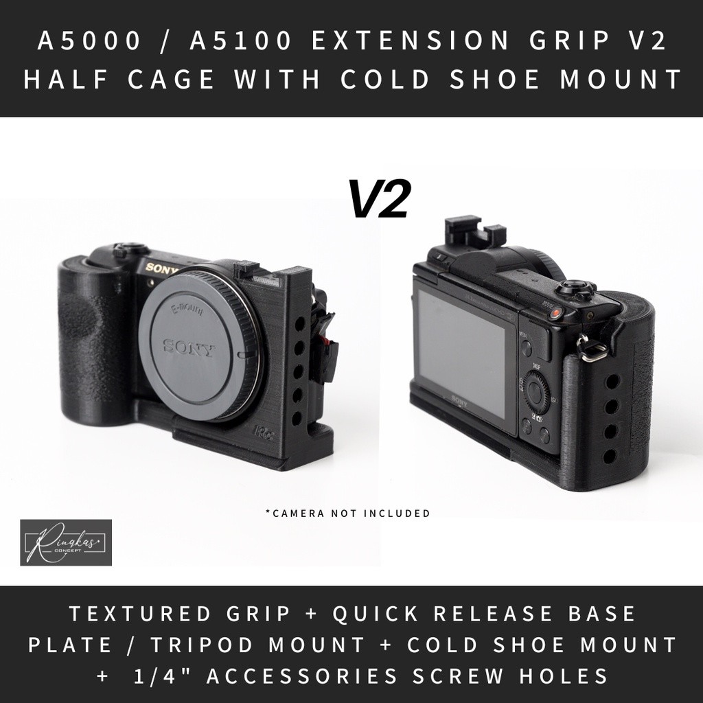 Extension Grip V2 Half Rig Cage Case Sony A5000 A5100 Cold Shoe Hot Shoe Mount 1/4 Inch Acessory Scr