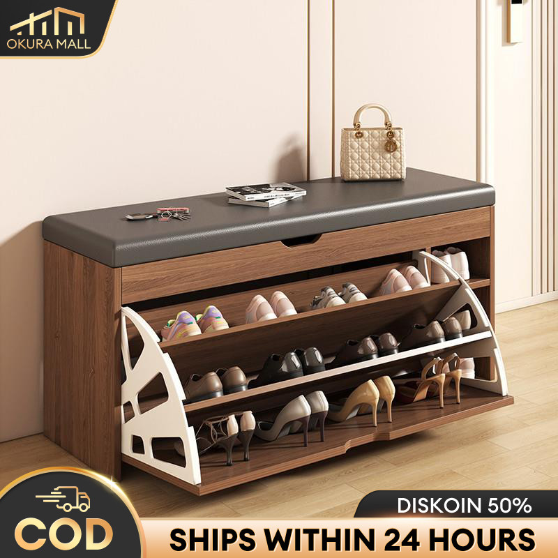 Rak Sepatu Sofa Lemari Sepatu Kayu Rak Sepatu Tertutup Anti Debu Bench Storage Sepatu Rak Sepatu Kay