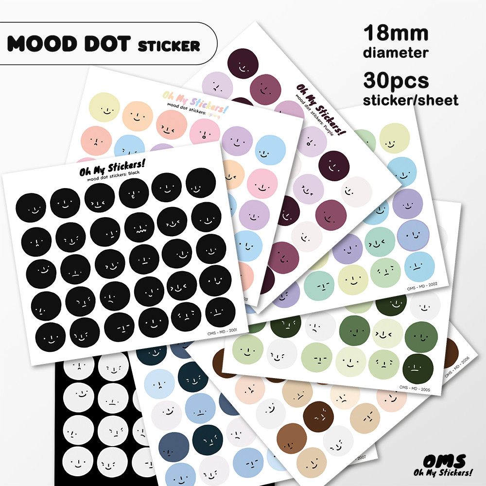 

Mood Dot Sticker | 1.8cm Diameter Stiker | Journaling Sticker Bulat dengan Ekspresi