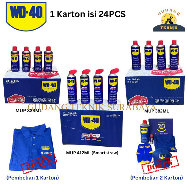WD-40 Multi-Use Product / WD Pelumas Anti Karat MUP 333ml, MUP 382ml, Smartsraw 412ml Karton isi 24P