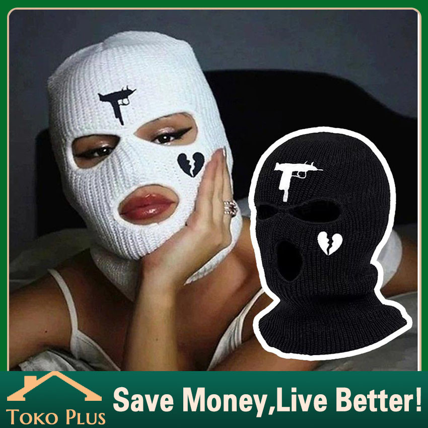 Balaclava Face Mask Bahan Rajut Handmade Full Black White Masker Balaclava 3 Hole Ski Masker Balacla