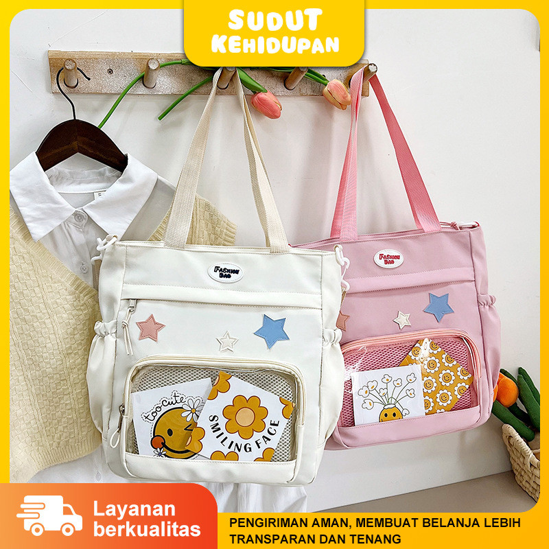 Promo Terbaru Tas Canvas Untuk Siswa Tas Selempang Berkapasitas Besar Gaya Jepang Transparan Tas