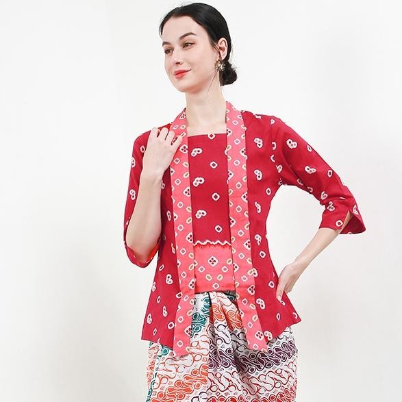 

Kebaya Jumputan Batik Katun by Khalisa Batik - Red - XS