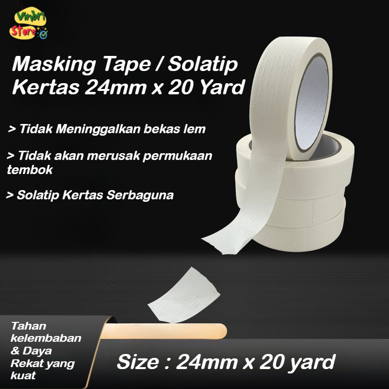 

Solatip Kertas 24mm x 20 Yard / Masking Tape Murah / Solatip Kertas Serbaguna