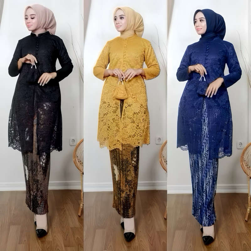 Setelan Kebaya Tunik Brukat Kancing Depan / Kebaya Brukat / Kebaya Modern / Kebaya Busui