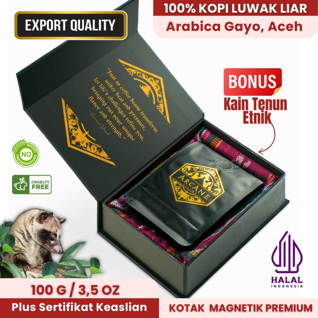

Kopi Luwak Liar 100% ASLI | Premium Gift Box | Wild Luwak Coffee | Gayo Arabica | ARCANE ISLAND
