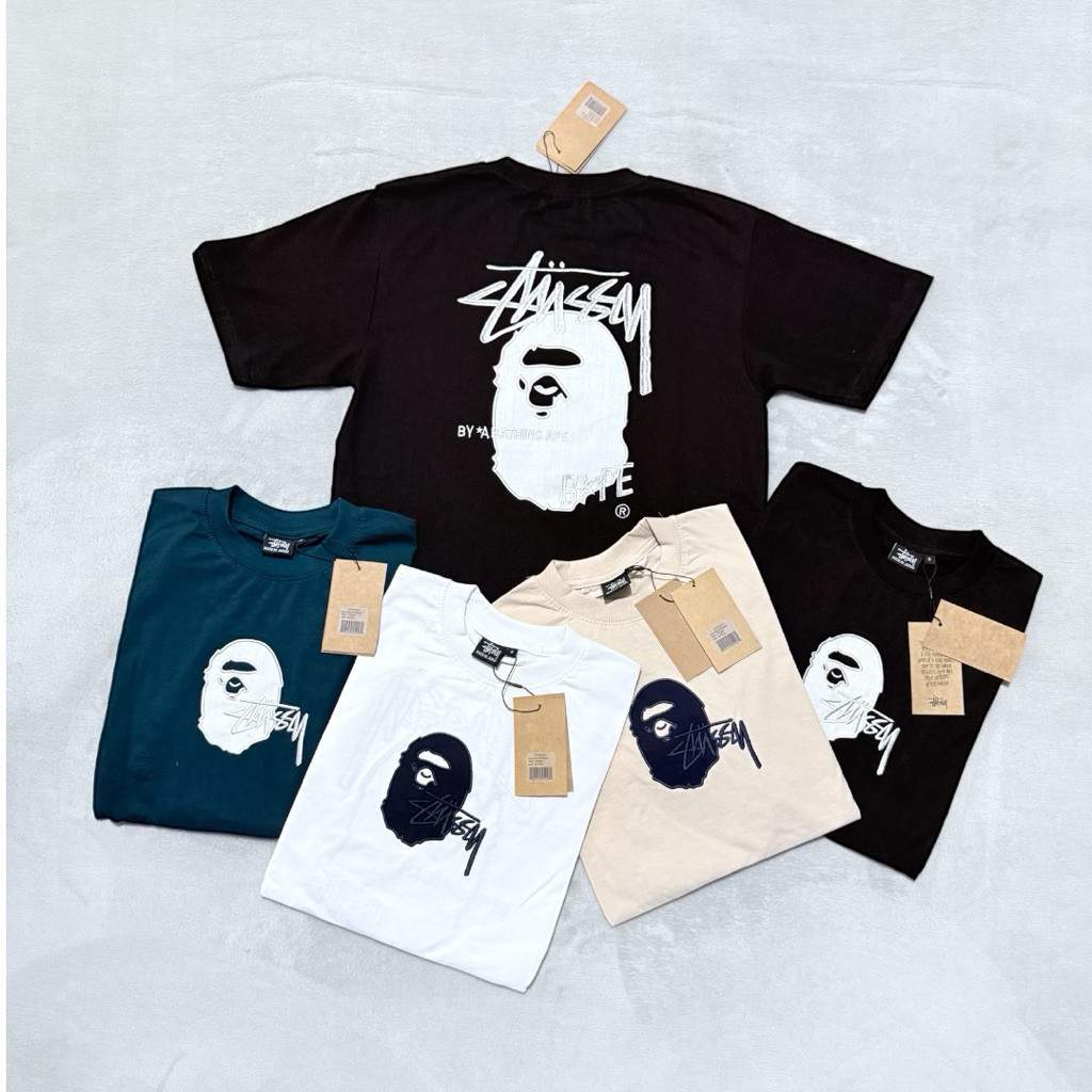 Kaos T-shirt Bape A Bhating Aape Bape X Stussy T-shirt premium logo