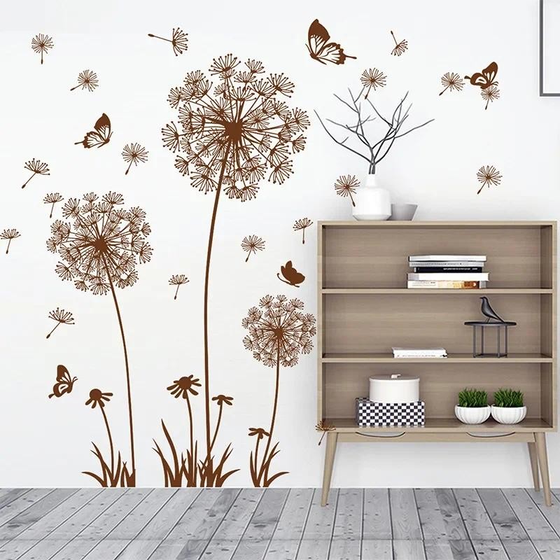 

Creative Brown Dandelion Butterfly Sticker for Living Room Bedroom Decoration Self Adhesive Wall Decor