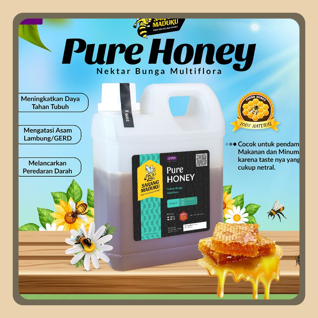 

Sarang Maduku Madu Multiflora Madu Asli Madu Murni Madu Asli 100% Tanpa Campuran Raw Honey - Madu