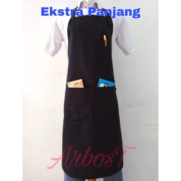Promo CELEMEK MASAK APRON MASAK APRON BARISTA EKSTRA PANJANG - Hitam terlaris