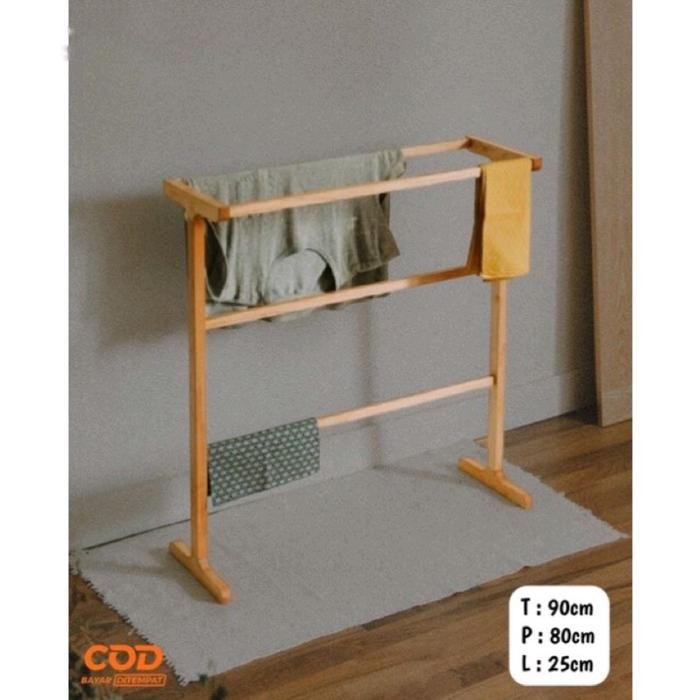 Rak Handuk Kayu Minimalis Jemuran Handuk Aeshtetic Jati - -, -