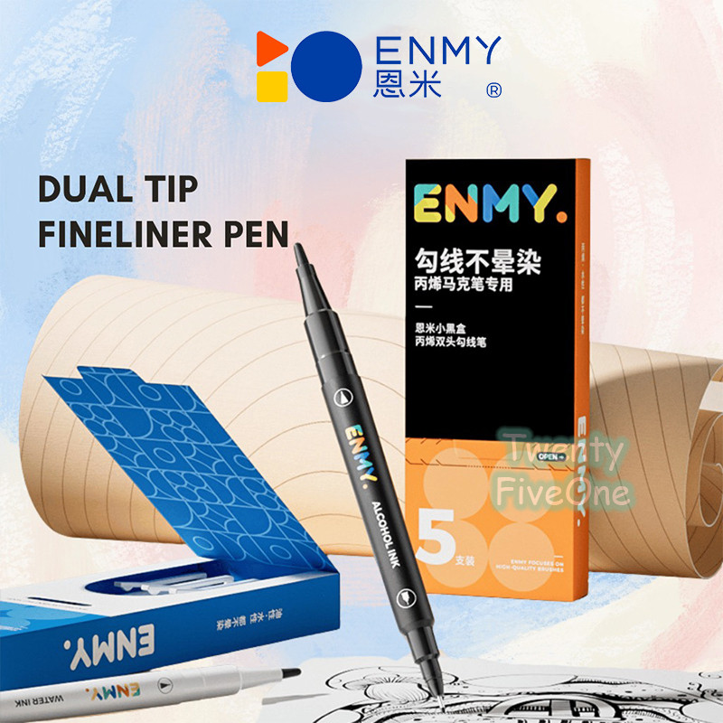 

ENMY Dual Tip Fineliner Pens Black Ink for Acrylic Marker Artwork