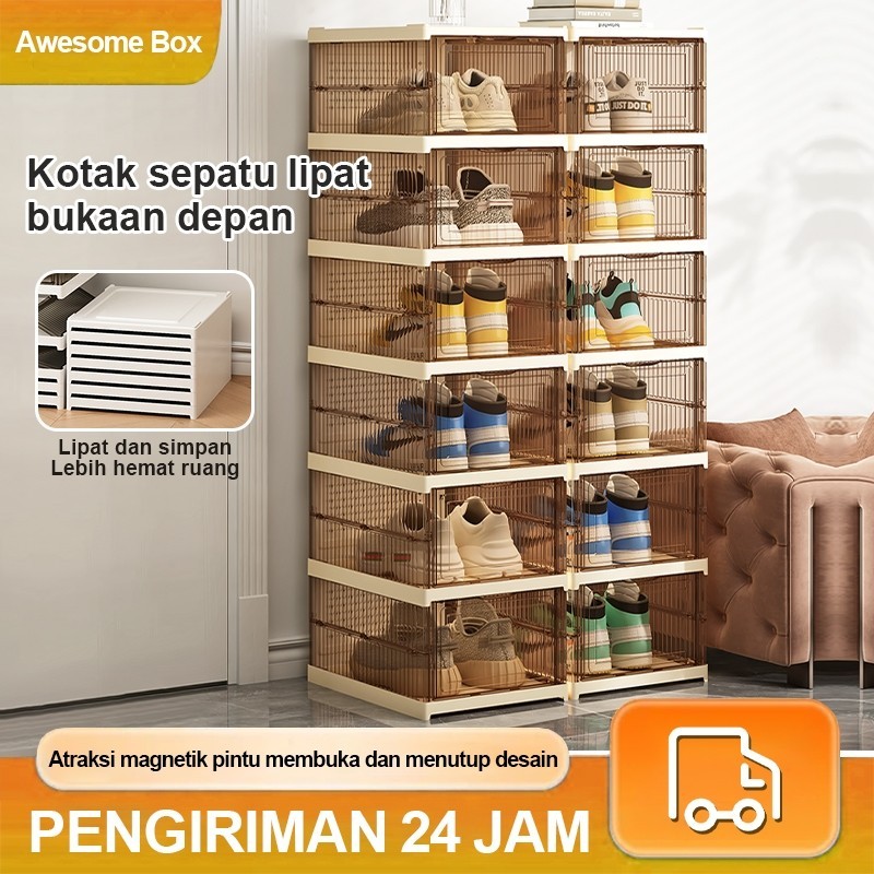 Awesome Box Kotak Sepatu Lipat 3/6/8/9/11 Rak Sepatu Lipat KotakSepatu Transparan Penyimpanan Sepatu