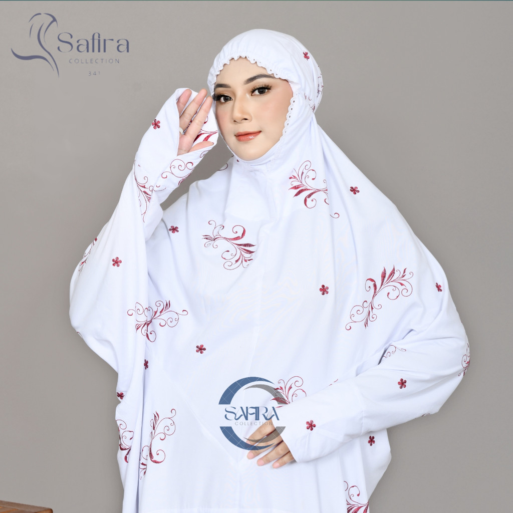 PARXETSHOP  Mukena Terusan Dewasa Putih Bordir Maura Mukenah Lajuran Jumbo