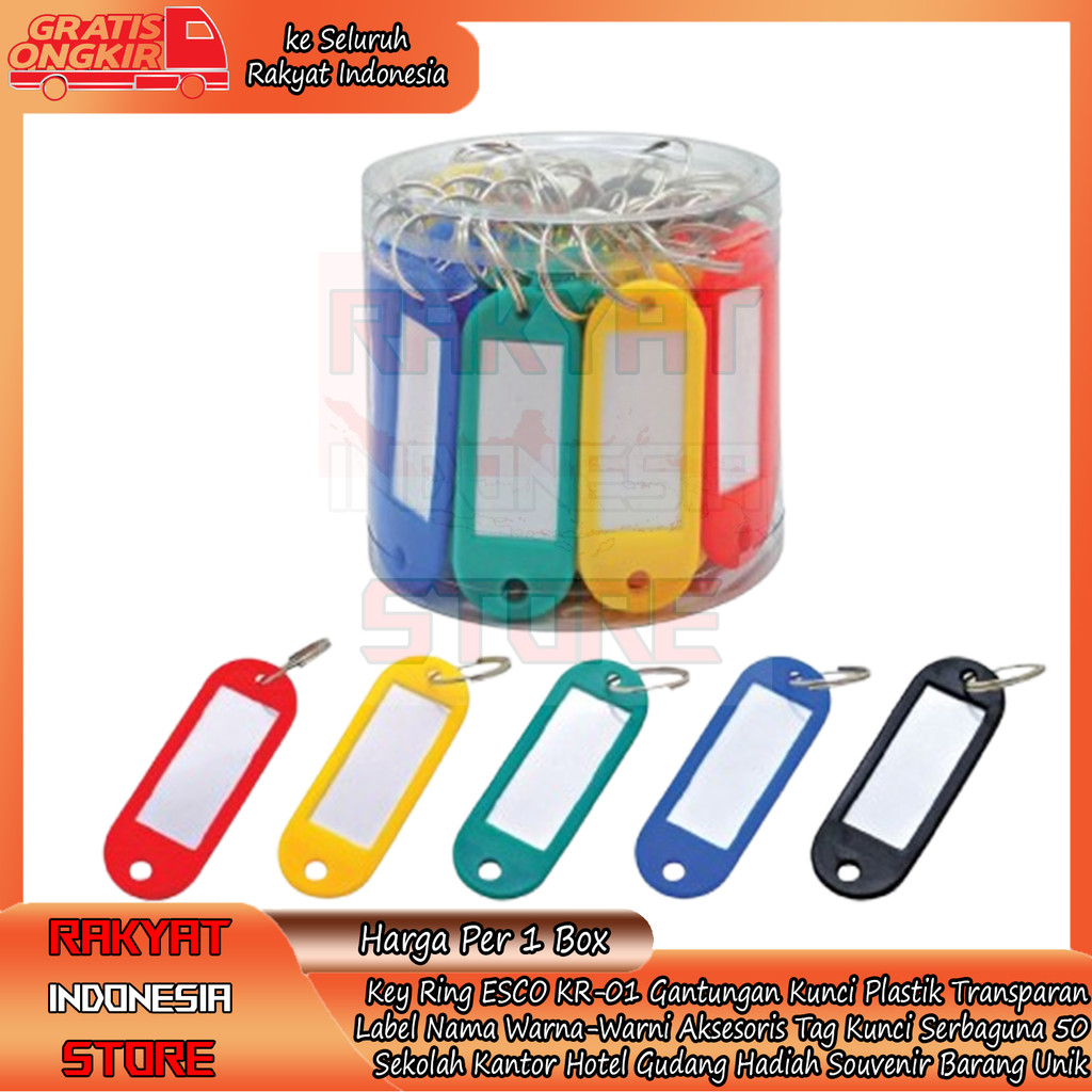 

Key Ring ESCO KR-01 Label Nama Warna-Warni Gantungan Kunci Plastik Transparan Aksesoris Tag Kunci Serbaguna Isi 50 PCS untuk Sekolah Kantor Hotel Gudang Hadiah Souvenir Barang Unik Organizer Kunci XINI Murah Berkualitas