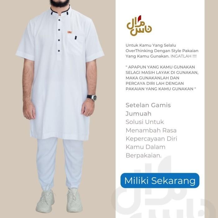 Baju Koko Setelan Gamis Muslim Putih Polos Pria Dewasa Lengan Pendek - Putih, M