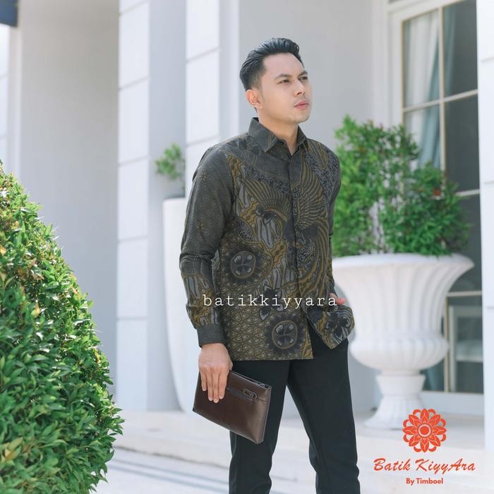 Baju batik pria lengan panjang Dobi lasem kuning cap premium kiyyara - M