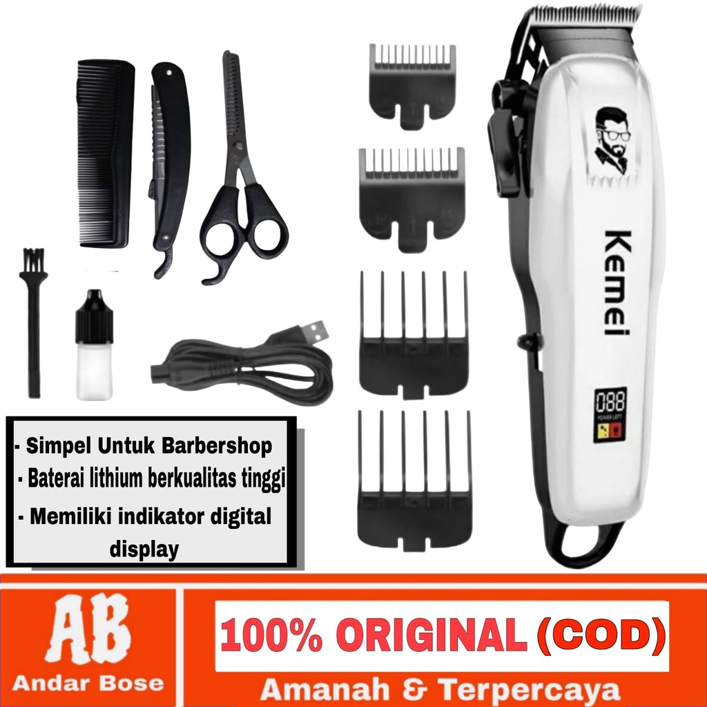Satu Set Paketan Alat Cukur Taper Professional Clipper Kemei Electric Barbershop Cas Full Set Lengka