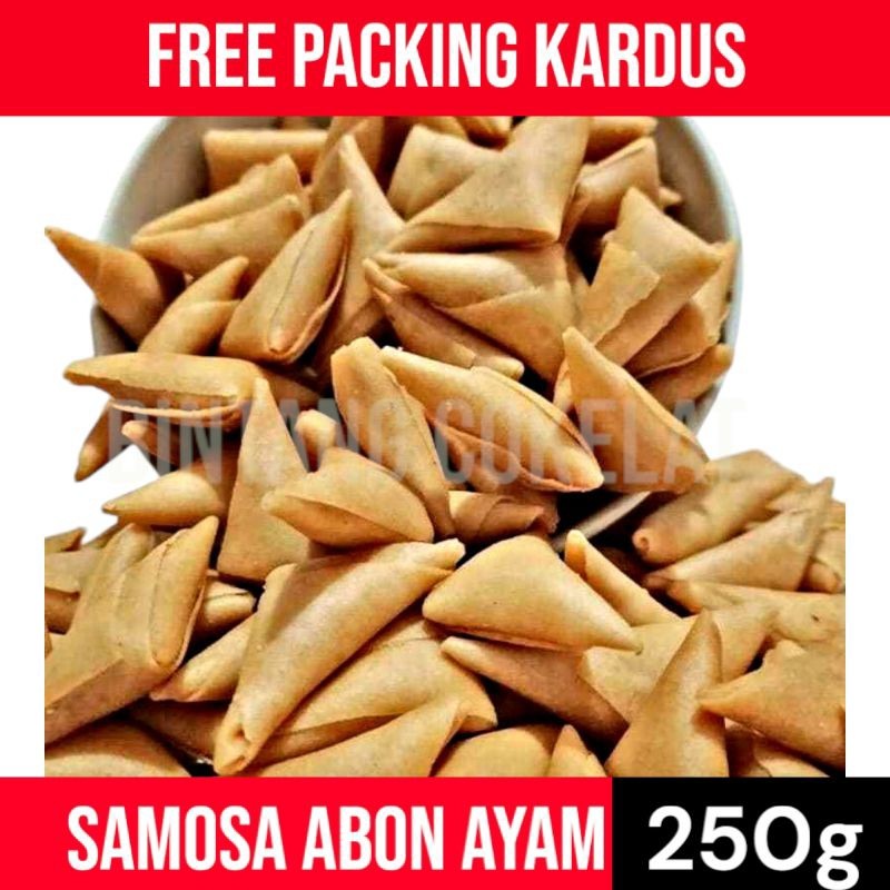 

makanan ringan samosa rasa abon ayam pedas manis 250g/cemilan/snack/murah