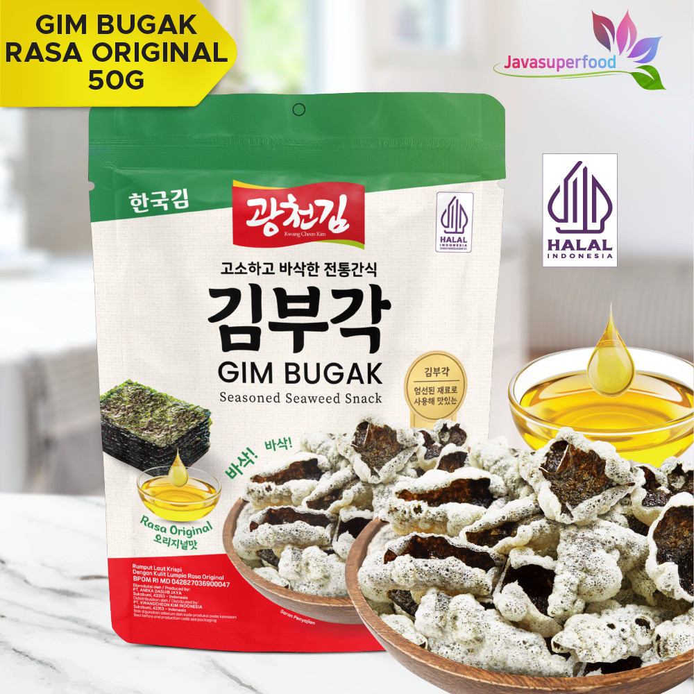 

GIM BUGAK 50 GRAM SEASONED SEAWEED SNACK / NORI CRISPY/ NORI SNACK/ KOREAN SNACK / CEMILAN RUMPUT LAUT HALAL
