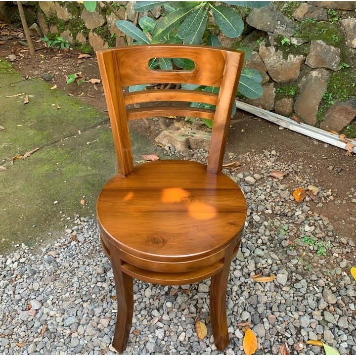 Kursi Cafe Bulat Kayu Jati Minimalis - Kursi Makan Jati