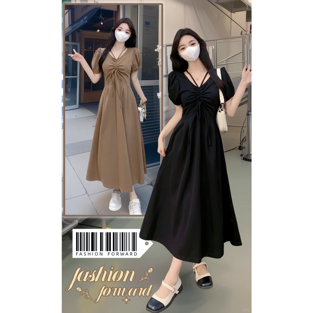 Gaun kasual ramping gaya Korea gaun hitam dress korea CASUAL DRESS dress korea casual K006