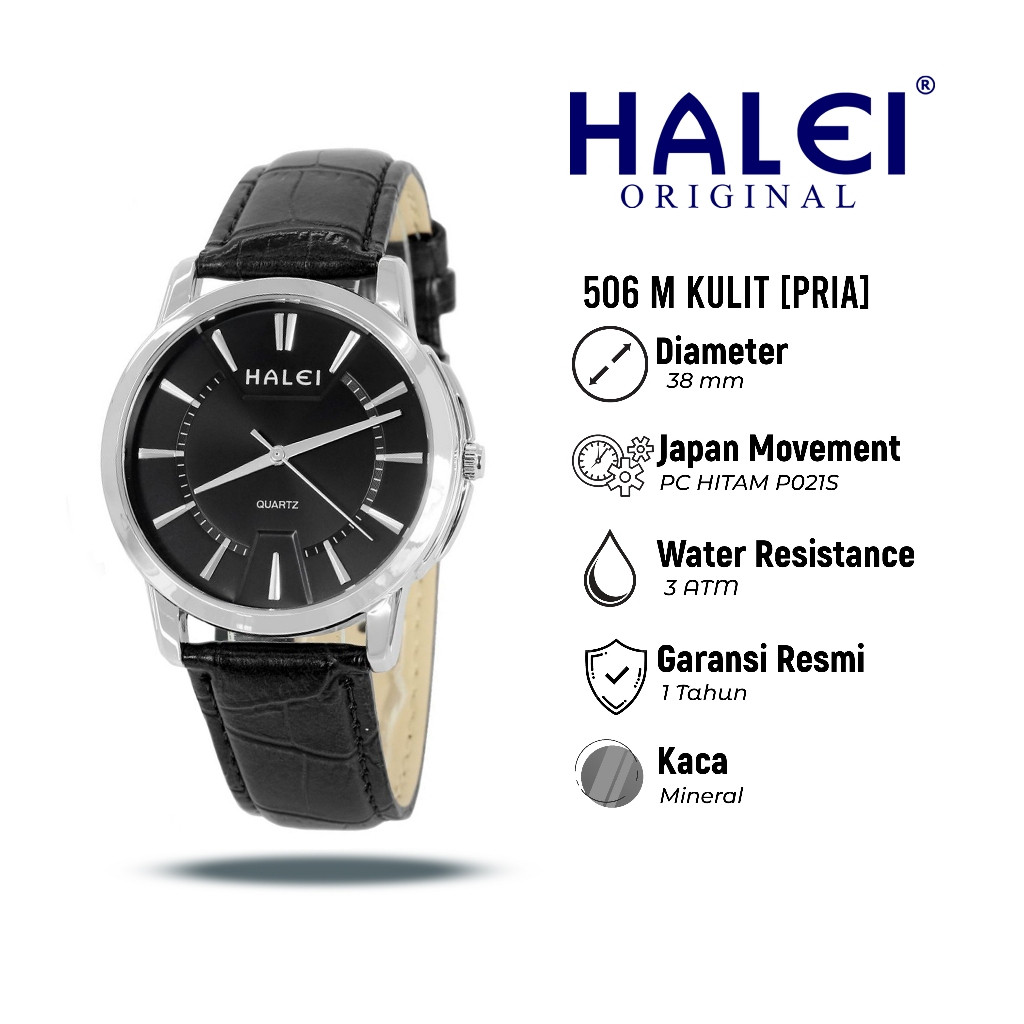 Halei 506 M Jam Tangan Pria Halei Original Kasual Anti Air Kulit Croco Analog Kekinian