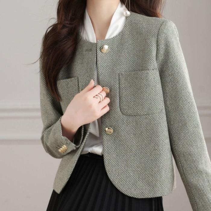 FOLADY - P251 Atasan  Blazer Tweed Wanita Import Lengan Panjang Kancing Mewah Elegan Korea Style Mus