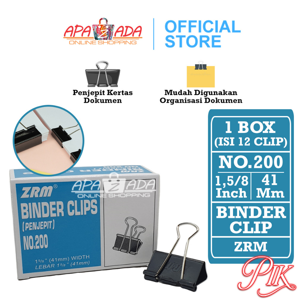 

Apazada Binder Klip No.200 [1 Box - 12 Pcs Klip] / Binder Clip / Klip Hitam / Klip Kecil Besar / Penjepit Kertas ZRM