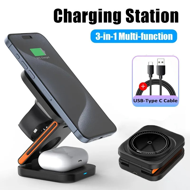 3 in 1 Foldable 30W Charging Station Fast Magnetic Wireless Charger Stand for iPhone Apple Watch Air