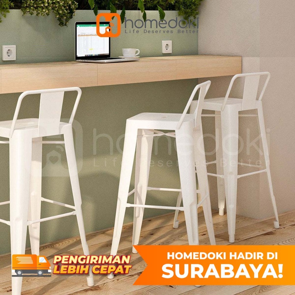 Homedoki  Kursi Bar Besi/Kursi Makan/ Kursi Persegi Tinggi / Kursi Outdoor
