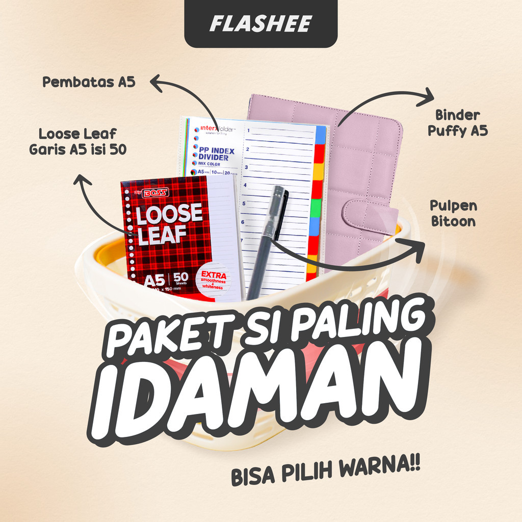 

Flashee Paket Binder Puffy 4in1 Binder Kuliah Dan Sekolah Sudah Termasuk Isi Binder