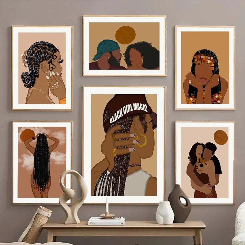 

Nail Hair Art Black Brown Lady Picture Canvas Painting Wall Art Modern Fashion Figure Poster and Print Home Living Room Decor