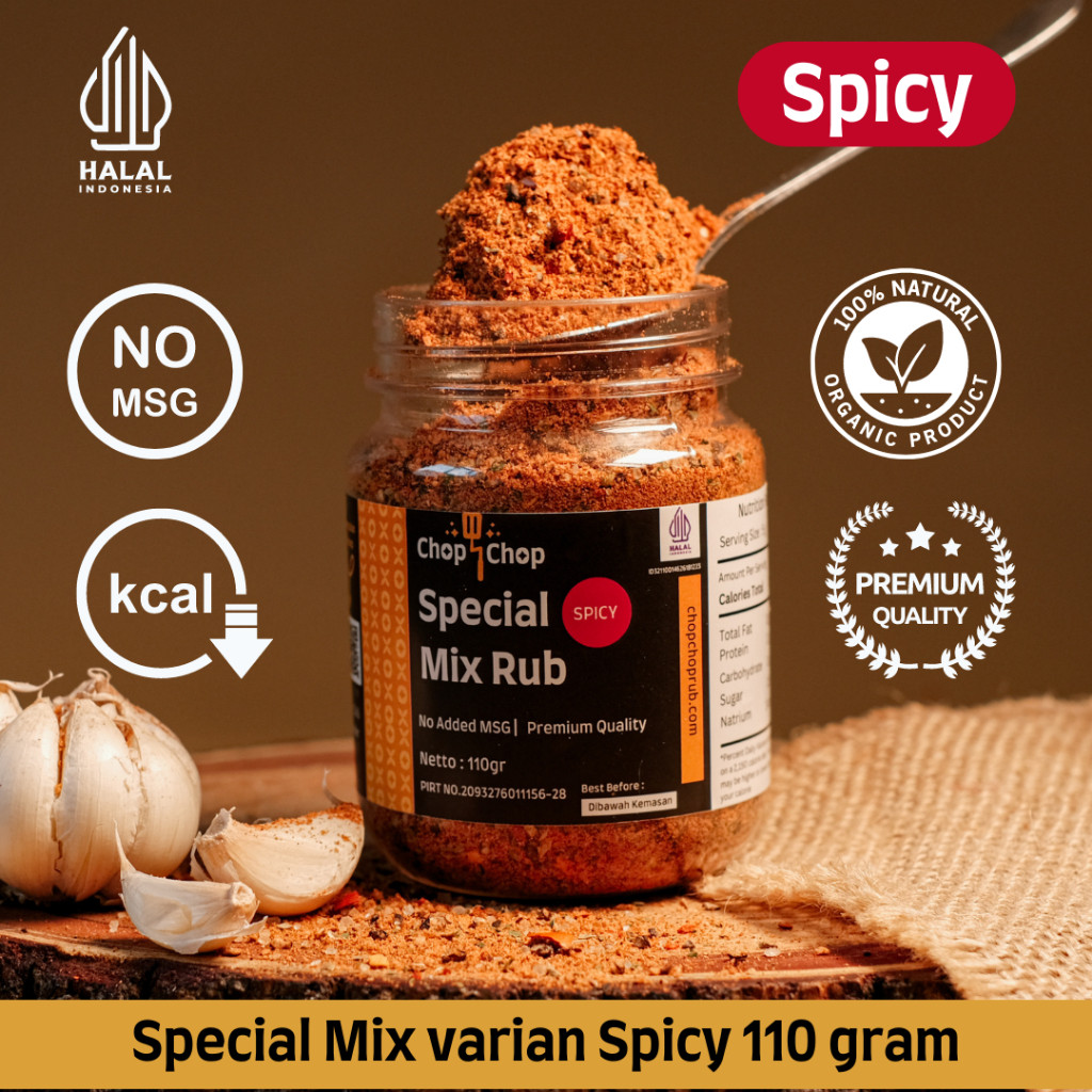 

Chopchop Special Mix Rub Spicy Bumbu Marinasi Rendah Kalori/diet Serbaguna 110gr