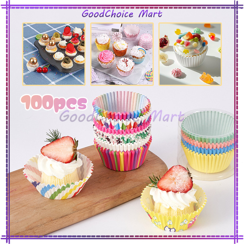 100 Pcs Muffin Warna-warni Cupcake Kertas Cangkir Kue Kotak / Paper Cup CupCake