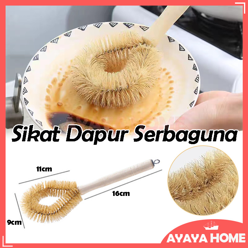 Sikat Sabut Kelapa / Dapur Kompor Gagang Panjang/Sikat Cuci Piring Bahan Serat Rami