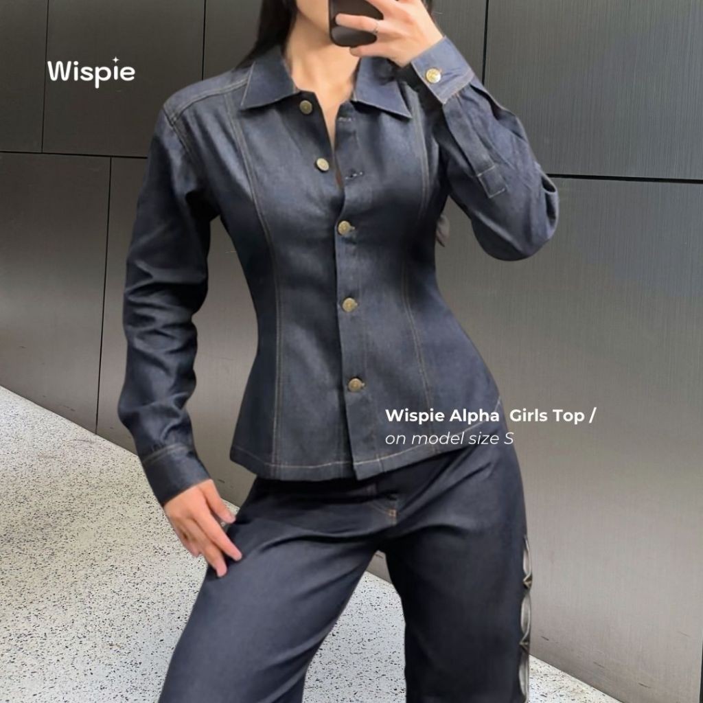 Wispie Alpha Girls Top | Kemeja Denim Jeans Wanita Fitted Jacket