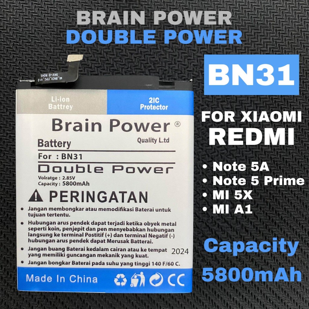 Promo Murah Battery Baterai Batre BN31 Brain Power Redmi Note 5A / Note 5 Prime / MI 5X / MI A1 5800