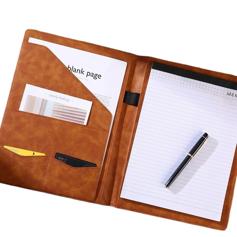 

Brown Office Business Executive Fold Leather Portfolio Padfolio Folder Clipboard Manager Folder for Document A4 Holder Supply