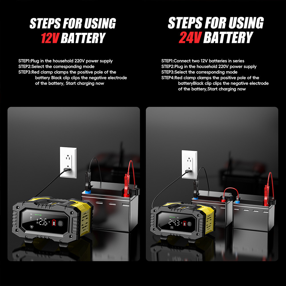 Gdo Foxsur Fpt-100 Smart Charger Aki 12V-10A 24V-5A 150W Lifepo4 7-Stage Intelligent Mobil Motor