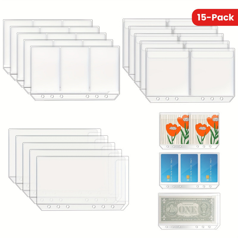 

15 Pcs A6 PVC Loose Blade A6 Adhesive Pouch Pocket Piece Protector Business Card Business Card Sleeve Inserts