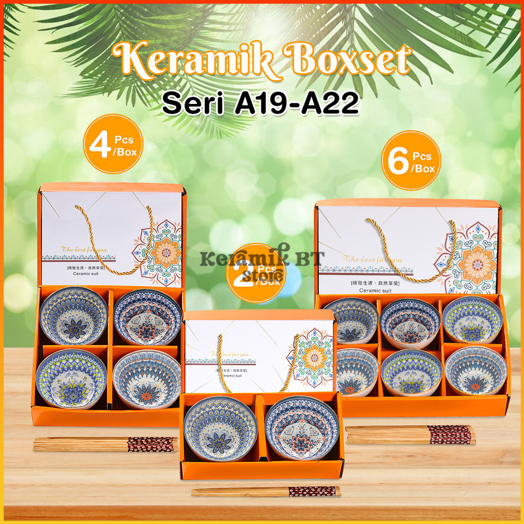 Hampers Parcel Gift Set Keramik Peralatan Makan Mangkok Keramik Lucu Gaya Japan Boxset Isi 4 Bowlset