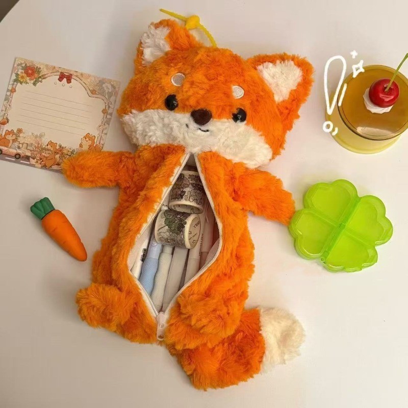 

Fox Plush Toy Pencil Case Hanging Desktop Stationery Storage Bag Doll Student Boyfriend and Girlfriend Gift Women Accessories